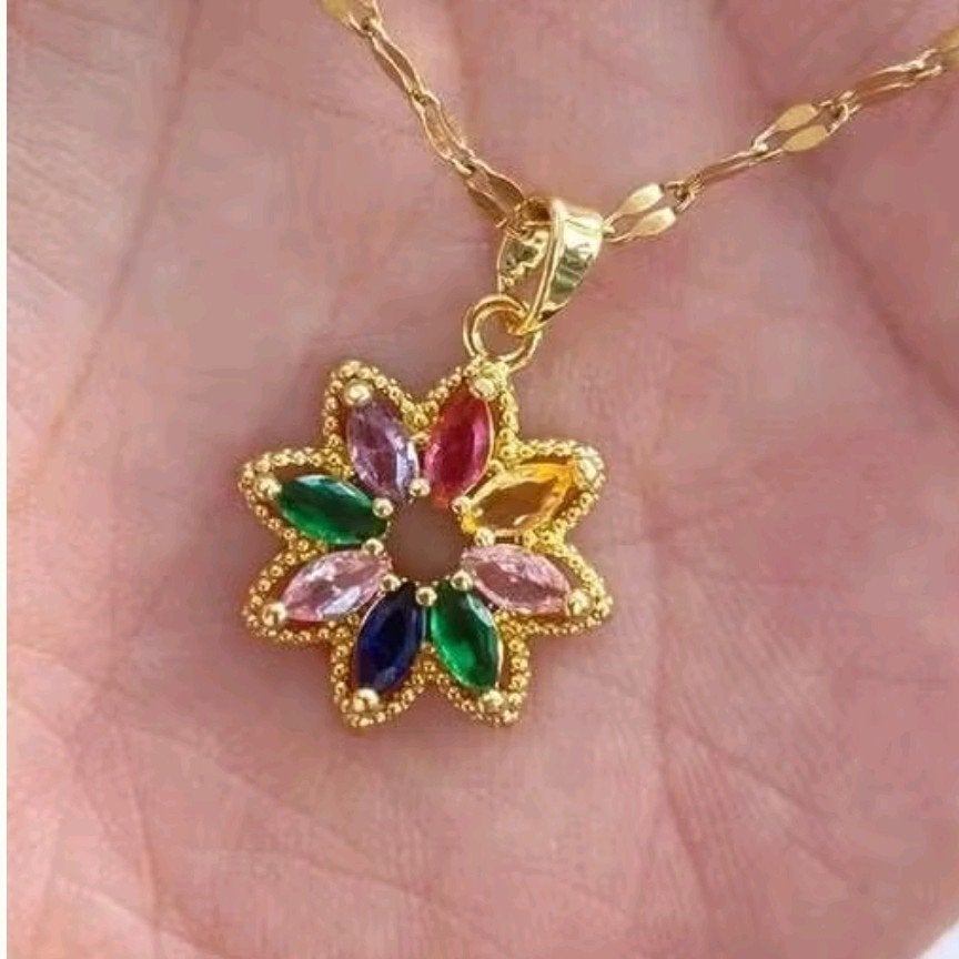 leuke kleurrijke bloem hanger en ketting bieden, Ophalen of Verzenden, Nieuw, Overige materialen