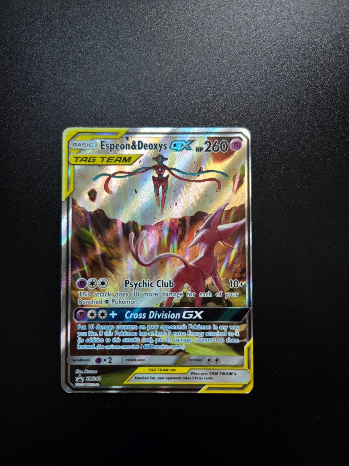 Espeon & Deoxys GX Pokemon Tag Team SM240, Ophalen of Verzenden, Gebruikt, Booster, Foil