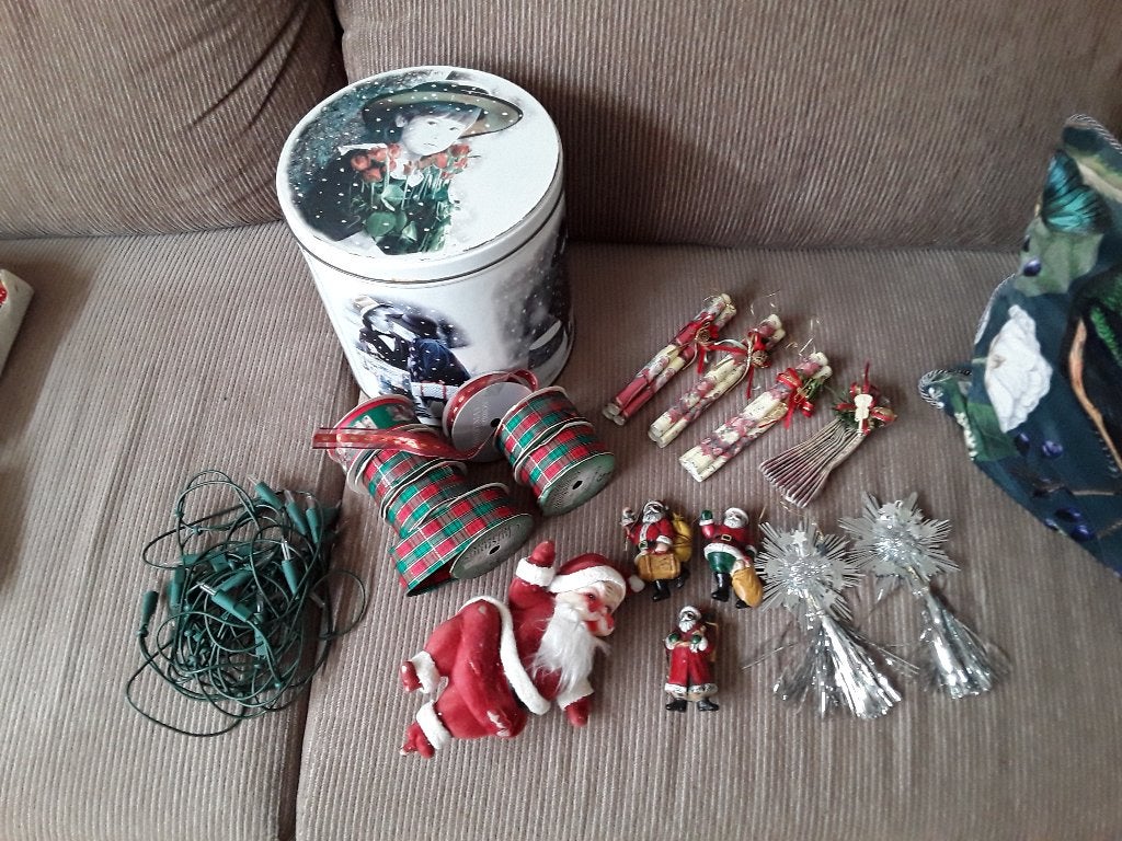 kerst koekblik. vintage kerstversiering. rollen kerstlint, Ophalen of Verzenden