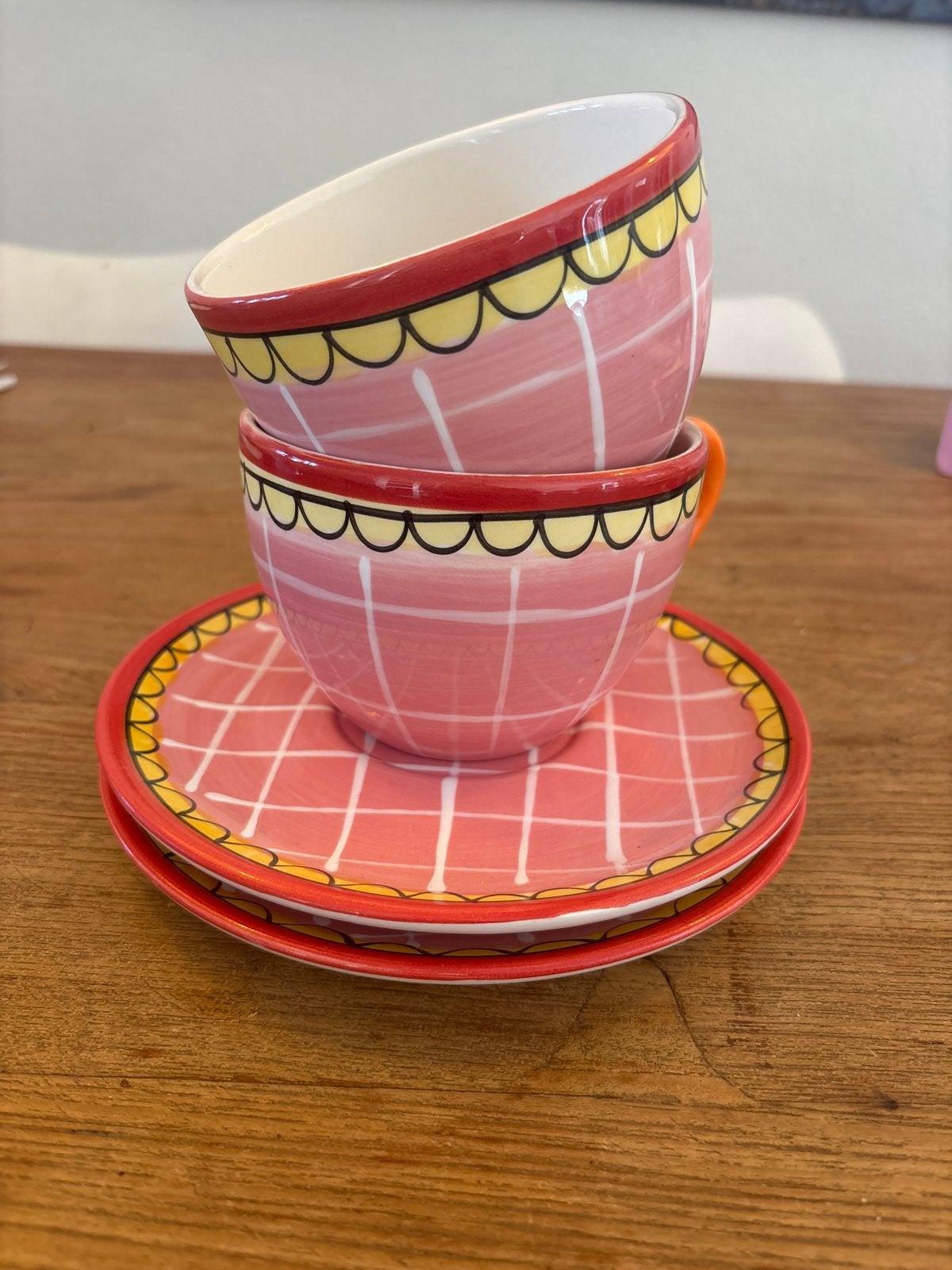 Grote kop met schotel Blond Amsterdam - Roze geruit design, Ophalen, Gebruikt, Keramiek, Overige stijlen