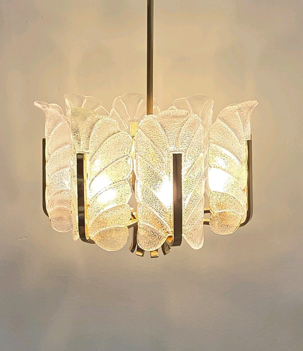 Mid Century kroonluchter JBS Carl Fagerlund Orrefors, Ophalen, E14 (klein), Zo goed als nieuw, Glas