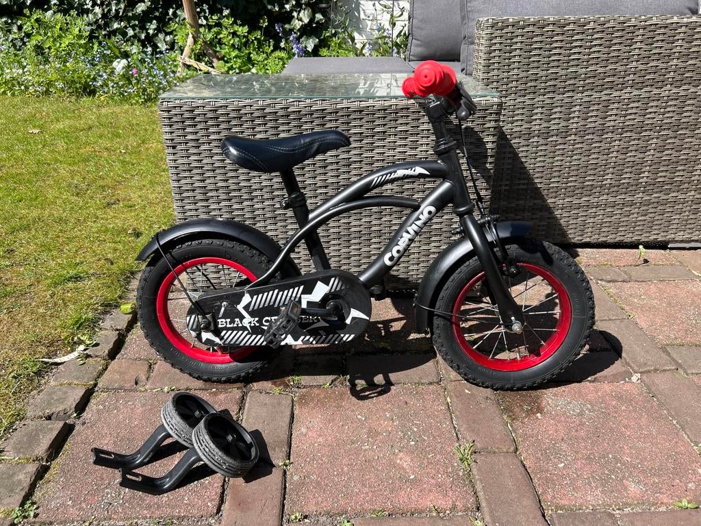 Stoere kinderfiets 12 inch met zijwieltjes, Terugtraprem, Zijwieltjes, Gebruikt, Ophalen of Verzenden
