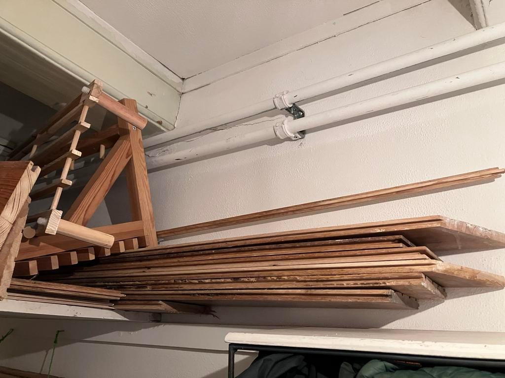 restje Eikenhouten en Grenen vloerdelen +\- 7m, Ophalen, Gebruikt, Vloerdelen of -planken, 10 m² of meer