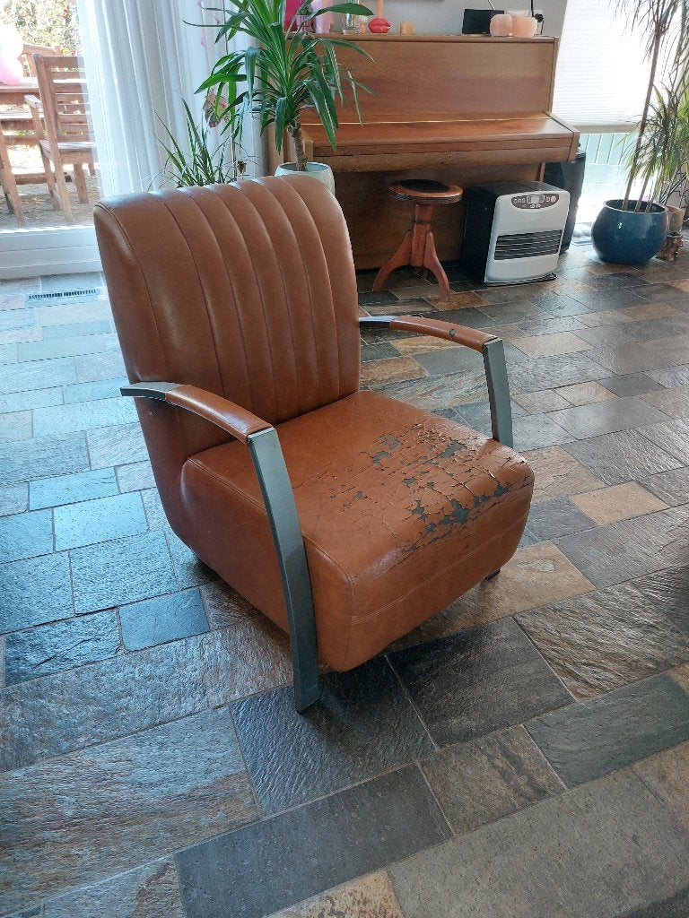 Leuke retrostoel GRATIS!, Gebruikt, Bruin, Eén, Leer