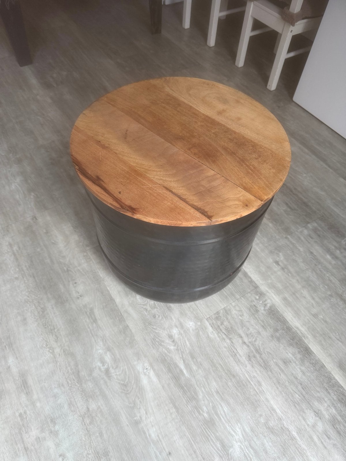 Ronde opbergton van metaal en hout, Huis en Inrichting, Ophalen, Metaal, Industrieel, Gebruikt
