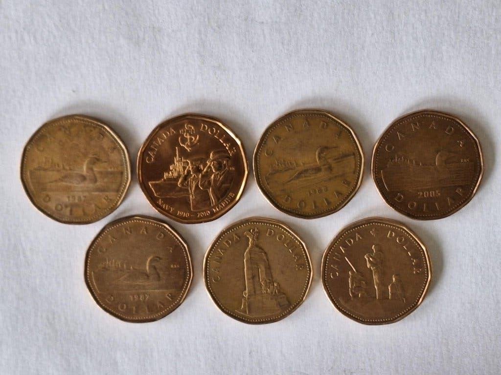 6 munten Canada 1 dollar 1987-2010, Ophalen of Verzenden, Noord-Amerika, Losse munt