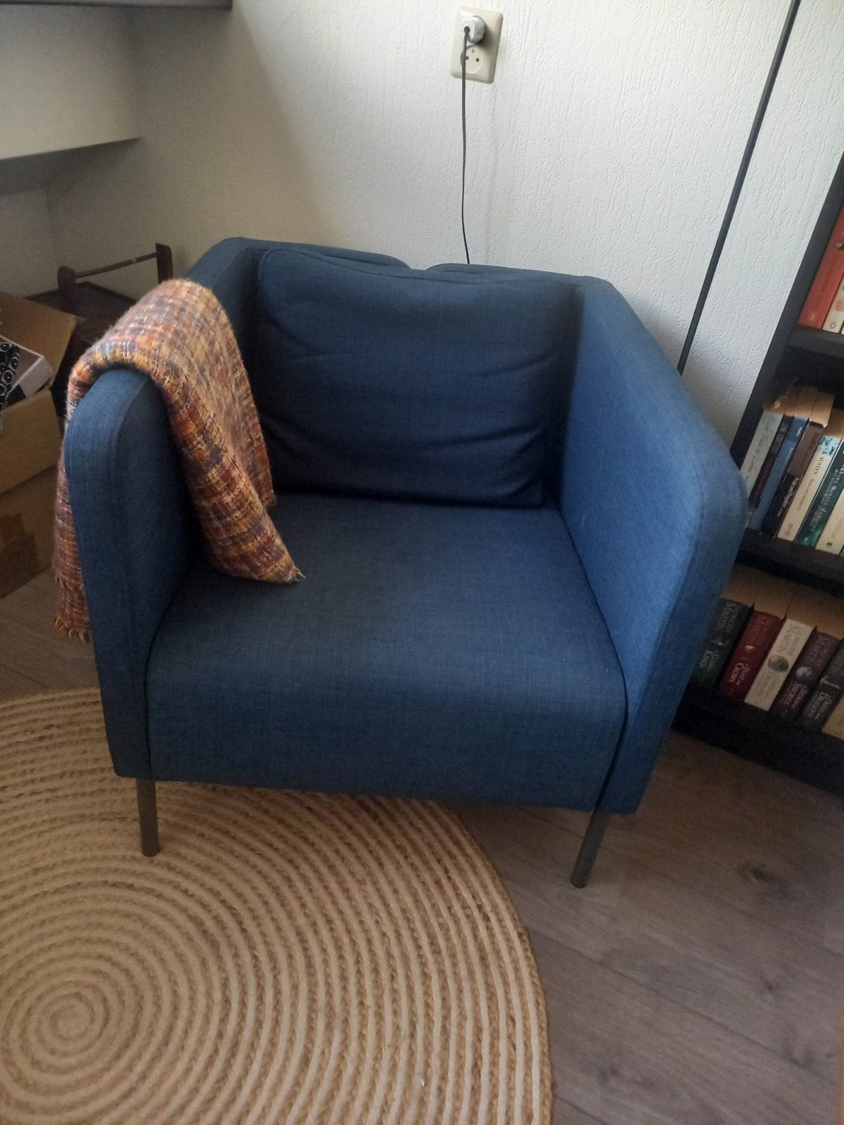 Blauwe stoel fateuil, Huis en Inrichting, Fauteuils, Ophalen, Gebruikt, 75 tot 100 cm, Stof
