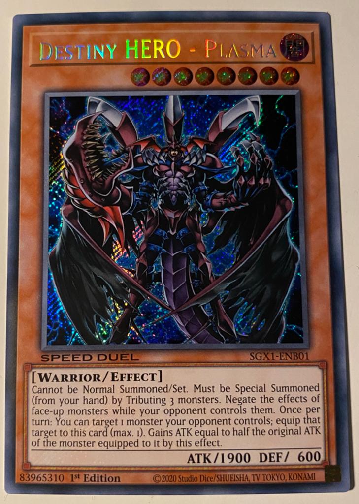 Yu-Gi-Oh! Destiny HERO - Plasma SGX1 1st Edition !, Ophalen of Verzenden, Zo goed als nieuw, Losse kaart, Foil