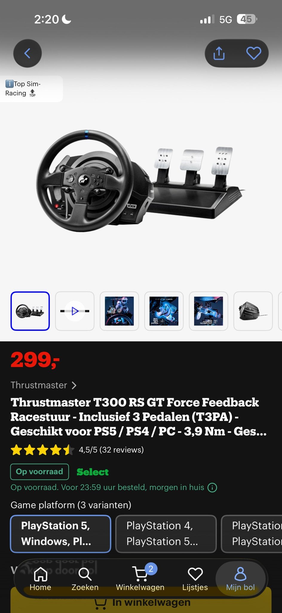 Thrustmaster T300 RS GT Force Feedback Racestuur, Spelcomputers en Games, Spelcomputers | Overige, Gebruikt, Ophalen of Verzenden