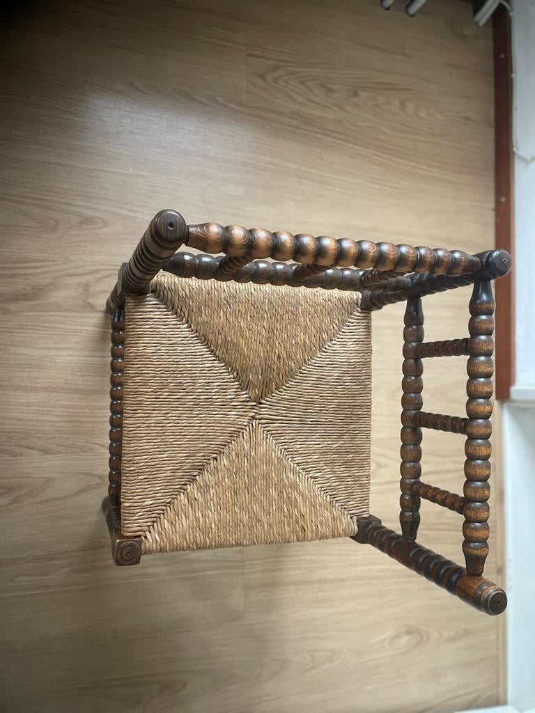 Vintage houten krukje met biezen zitting., Antiek en Kunst, Ophalen
