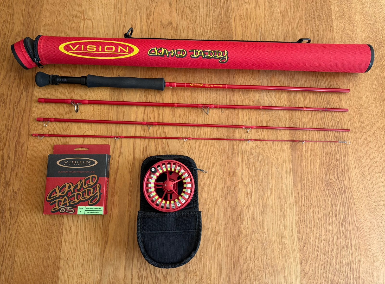 Vision Grand Daddy #9 + reel en lijn, Watersport en Boten, Hengelsport | Vliegvissen, Ophalen of Verzenden, Zo goed als nieuw