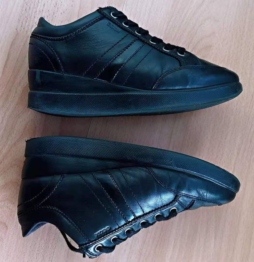 Zwart echt leer Geox casual schoenen maat38 - 39 geschikt, Zwart, Overige typen, Ophalen of Verzenden, Gedragen