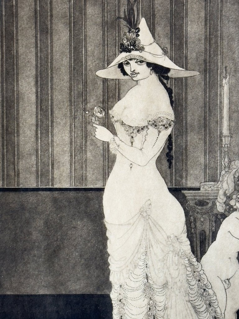 Fotogravure 1901 - Lady with Rose - Aubrey Beardsley print, Antiek en Kunst, 40 cm, Verzenden, Overige technieken, Origineel