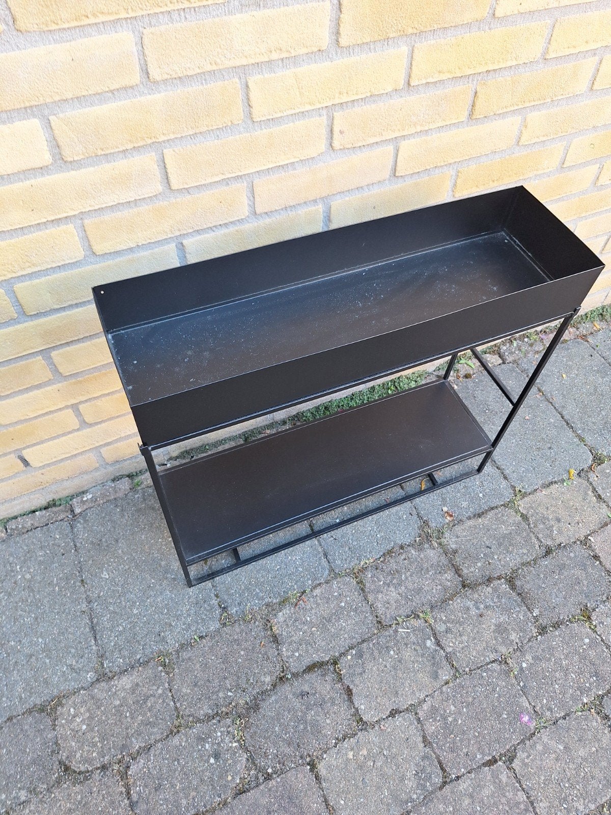Zwart metalen rek met houten plankje - Gebruikt, Ophalen, Gebruikt, Metaal, 60 tot 100 cm