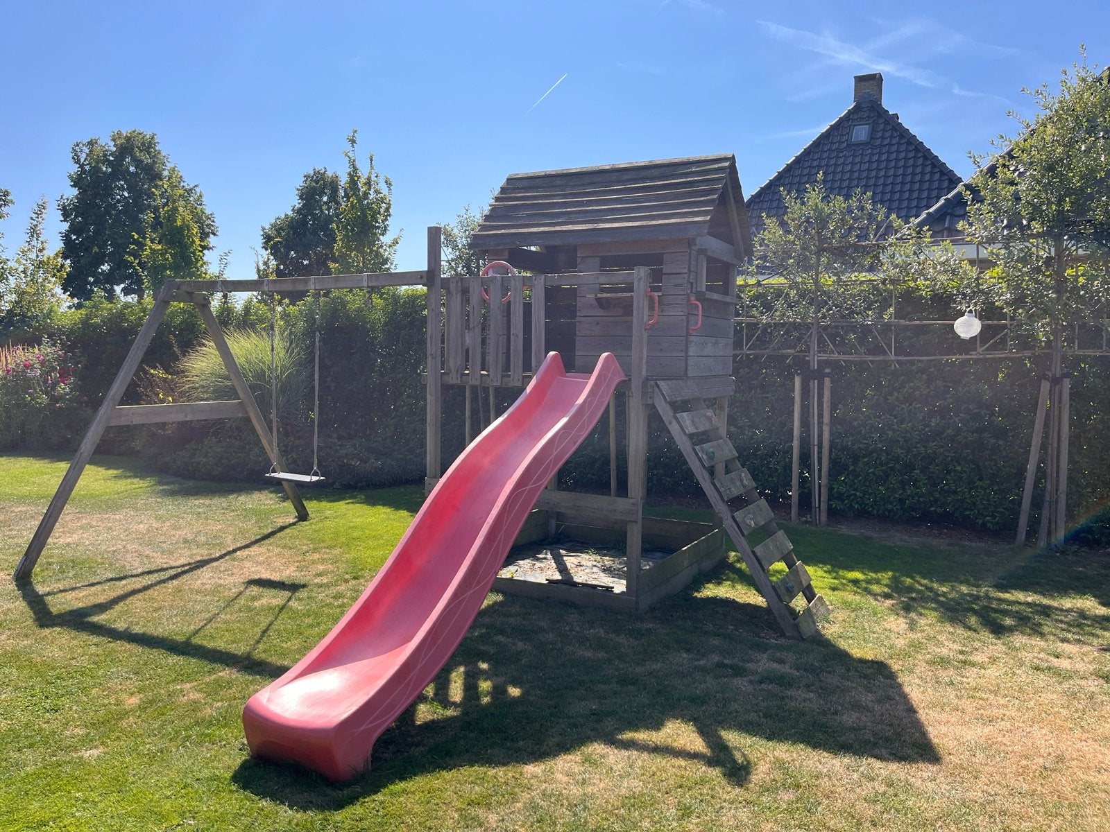 Wickey Speelhuis met glijbaan en schommel, Ophalen, Gebruikt, Hout