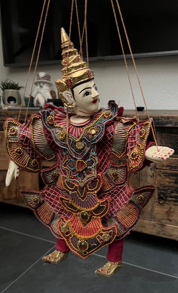 Burma Thailand Marionette vintage Thaise, Verburgt Vintage, Meerkleurig, Overige materialen, Ophalen of Verzenden