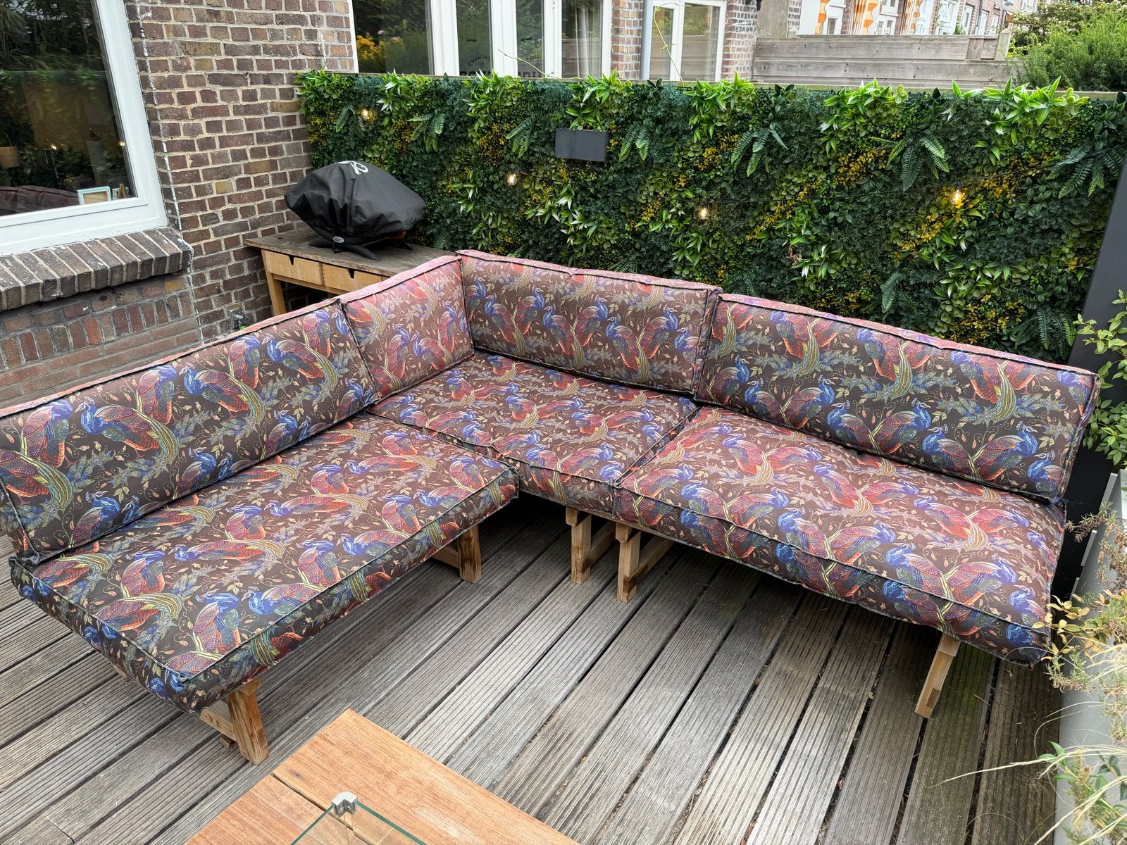 Houten loungebank / standbank met kussens voor buiten, Ophalen, Gebruikt, Hout