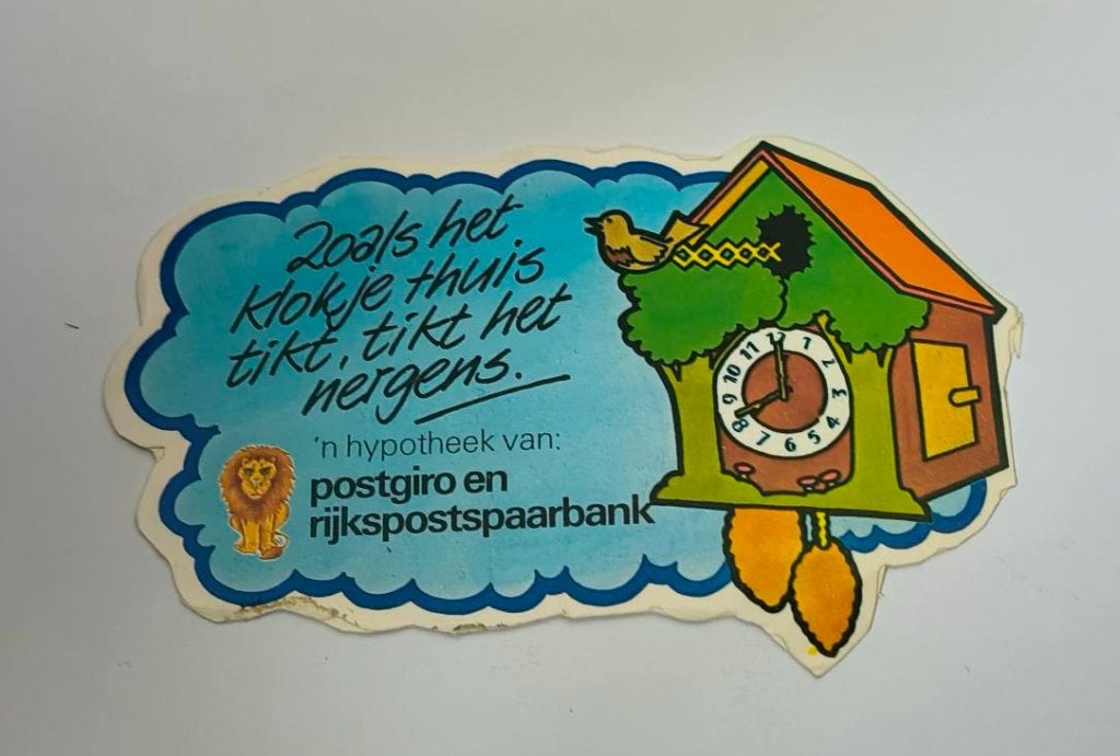 Sticker 'n hypotheek van Postgiro en Rijkspostspaarbank, Verzamelen, Ophalen of Verzenden, Zo goed als nieuw, Bedrijf of Vereniging
