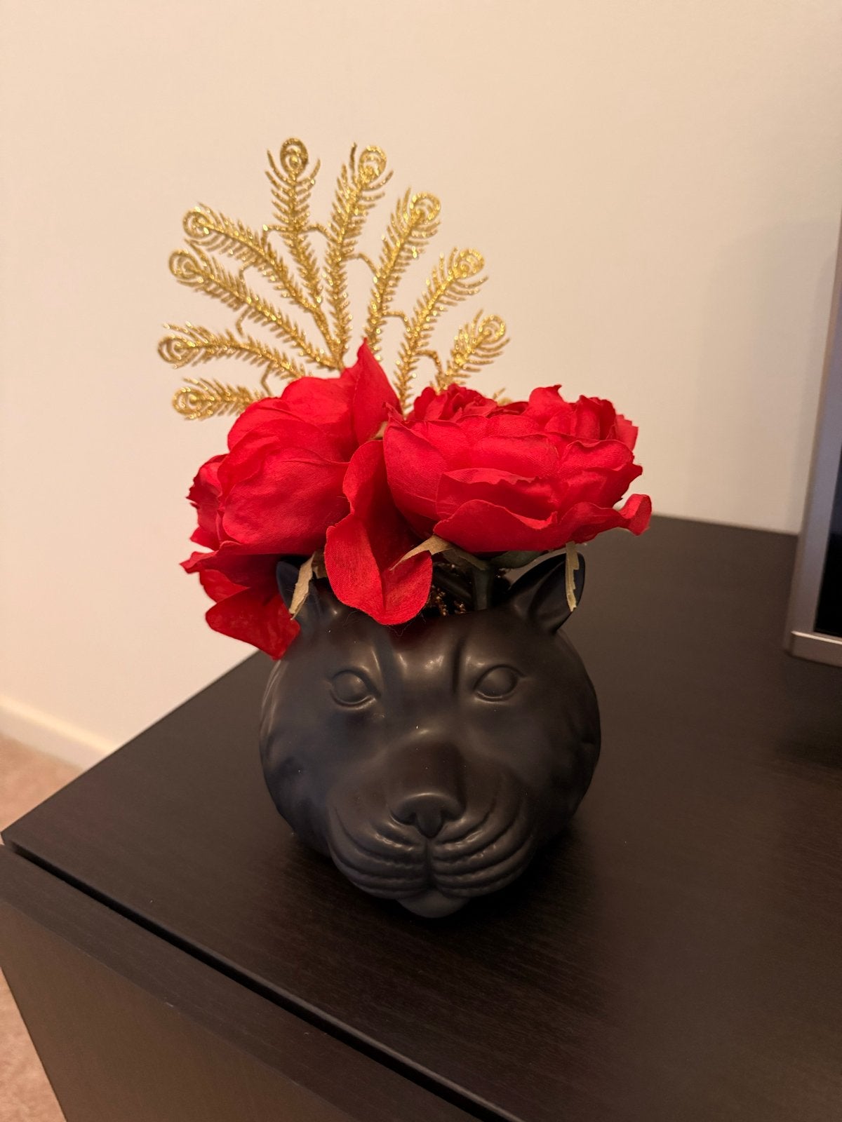 Zwarte panter vaas (ook zonder bloemen te koop), Huis en Inrichting, Zwart, Inclusief decoratie, Nieuw, Ophalen of Verzenden