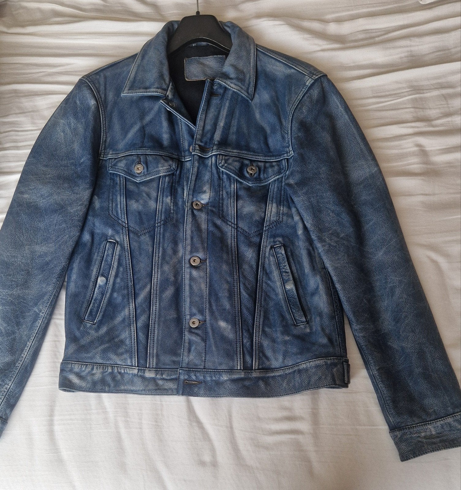 Super Mooi Lederen Jack - Vintage Look, Kleding | Heren, Maat 52/54 (L), Onbekend, Blauw, Nieuw