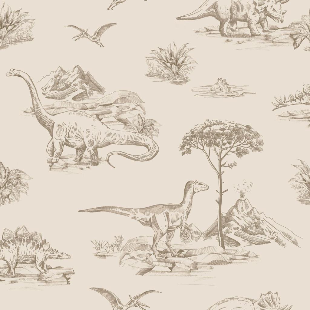 behang dinosaurussen beige van ESTAhome - 139557, Ophalen, Minder dan 10 m², Beige, Dino