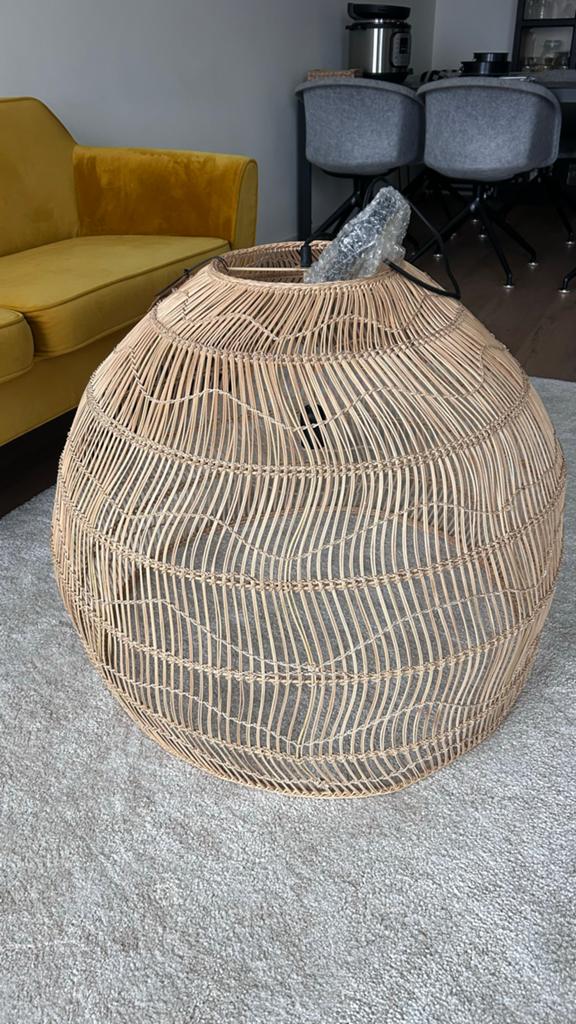HKLIVING Rotan Hanglamp - Nieuwstaat, Ophalen of Verzenden, Zo goed als nieuw, Rond, Riet