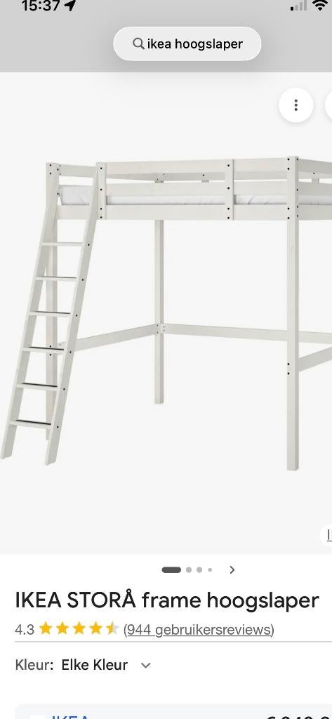 IKEA 2 persoons hoogslaper STORA  140x200, Huis en Inrichting, Slaapkamer | Bedden, Ophalen, Gebruikt, Wit, Tweepersoons