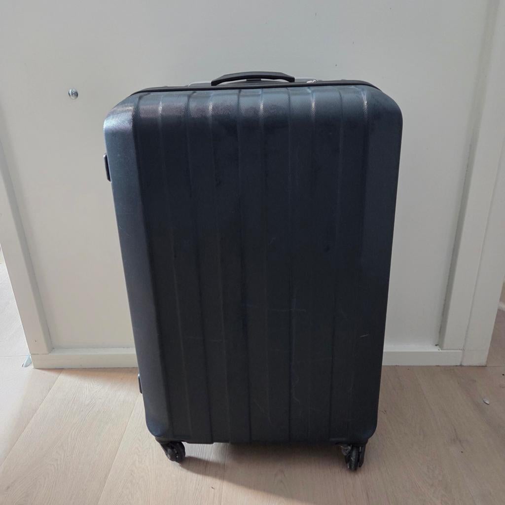 Donkerblauwe koffer - 75x50x32 cm, uitbreidbaar, Sieraden, Tassen en Uiterlijk, Koffers, Ophalen, Wieltjes, Gebruikt, Hard kunststof