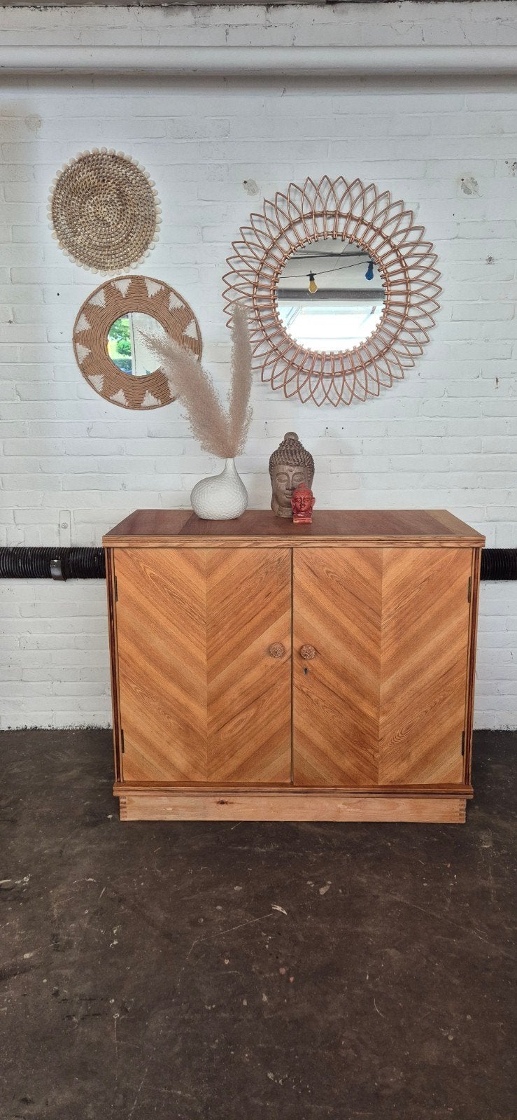 Vintage Houten Dressoir / Old School Kast / Boho, 2033NJ, 100 tot 150 cm, Info@vintagefabriek.com, Grenenhout