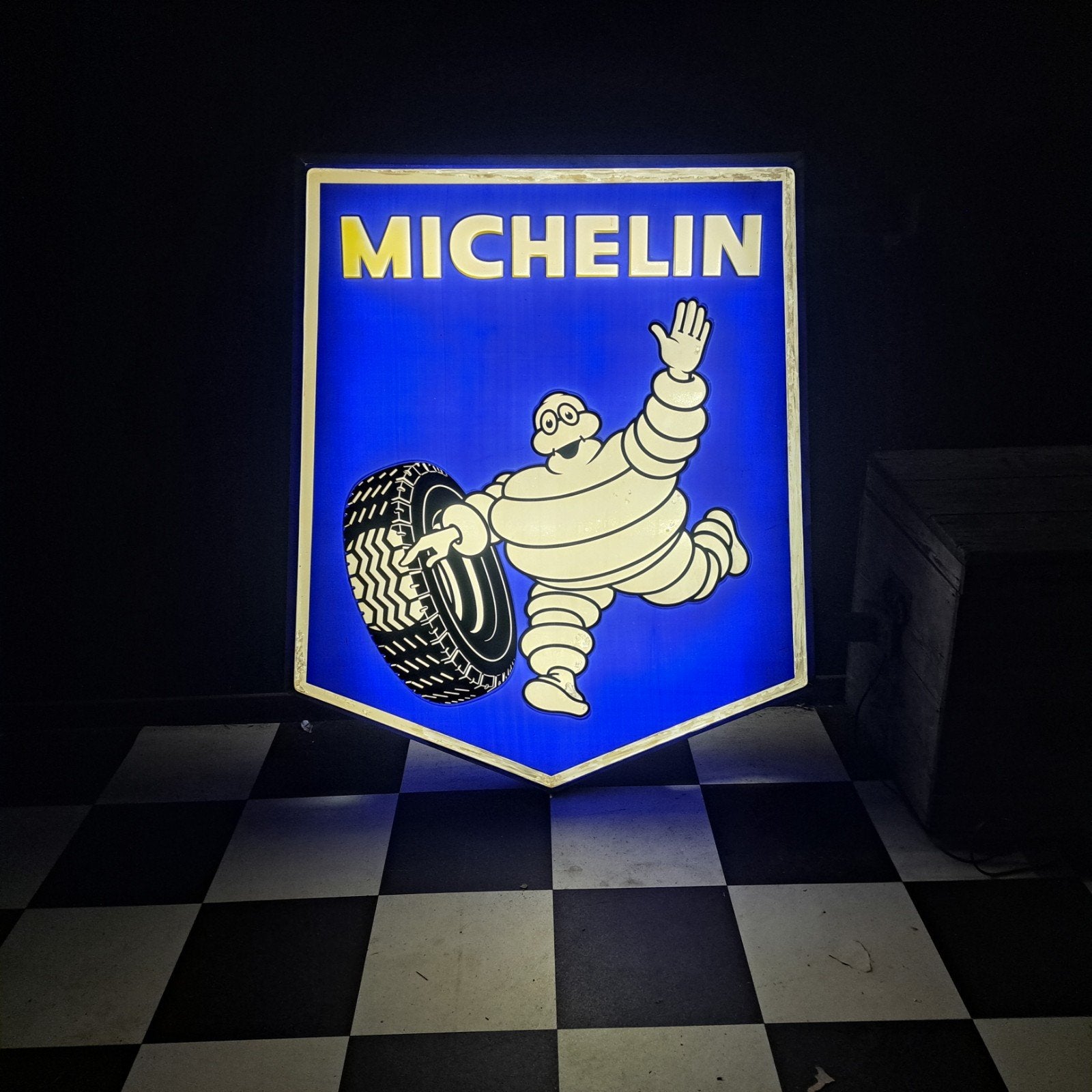 Michelin bibendum Vintage lichtbak '70, Ophalen, Gebruikt, Reclamebord