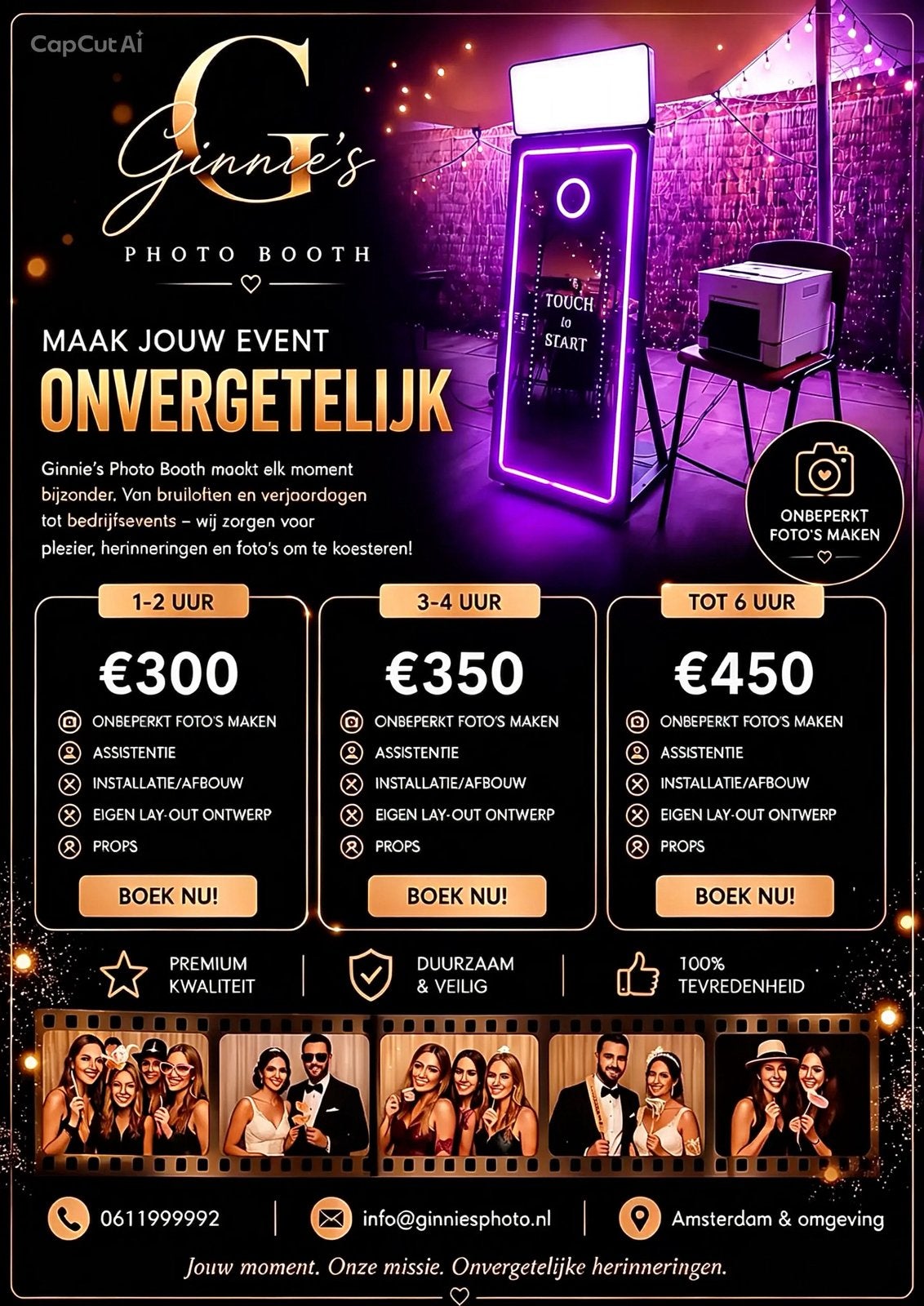 Ginnie’s photobbooth te huur, Tickets en Kaartjes, Eén persoon