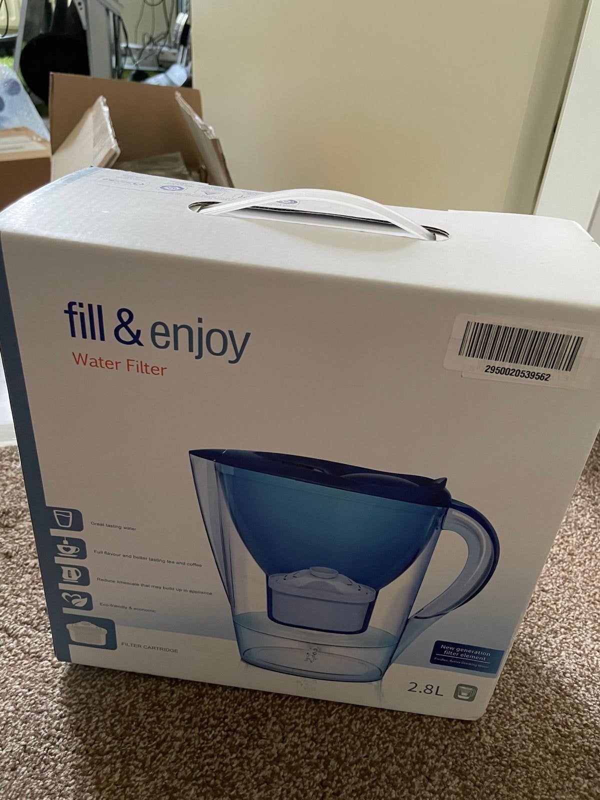 Nieuwe Waterfilter 'fill & enjoy' met 4 filters, Nieuw, Ophalen of Verzenden, Overige merken, Glas