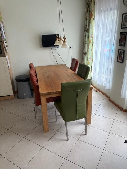 Eettafel en 5 stoelen, Ophalen, Gebruikt, Eikenhout, 200 cm of meer