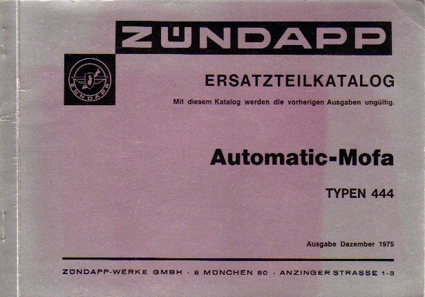 Zundapp Catalogus Automatic-Mofa typen 444 (5490z), Verzenden, Zo goed als nieuw