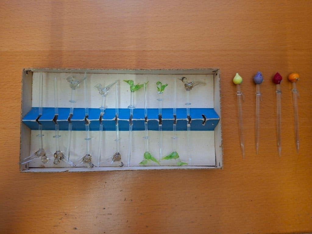 Vintage Glazen Cocktailprikkers, Ophalen of Verzenden
