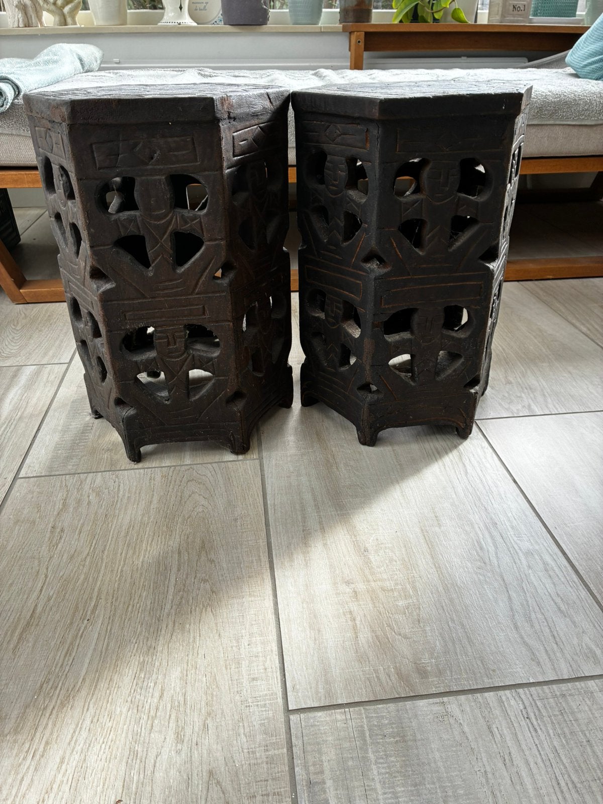 Houten krukjes of als versiering vensterbank, Huis en Inrichting, Ophalen, Zo goed als nieuw, Hout