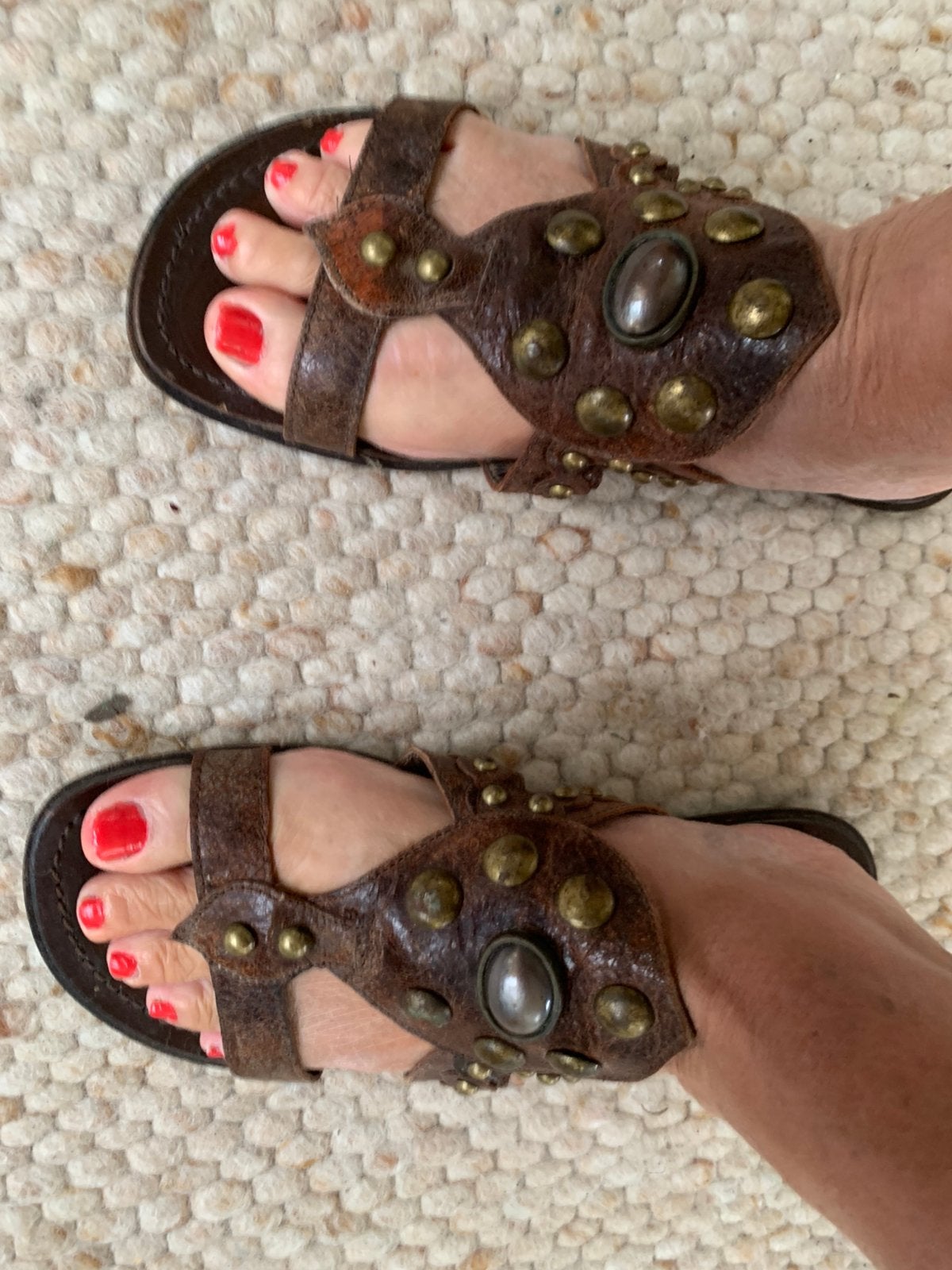 Leren slippers van Dick Boons maat 39, Bruin, Gedragen, Sandalen of Muiltjes, Ophalen of Verzenden