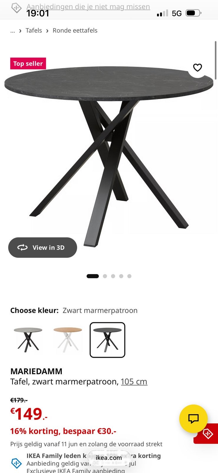 Mariedamm Ikea ronde tafel, Ophalen, Zo goed als nieuw, Rond, 100 tot 150 cm