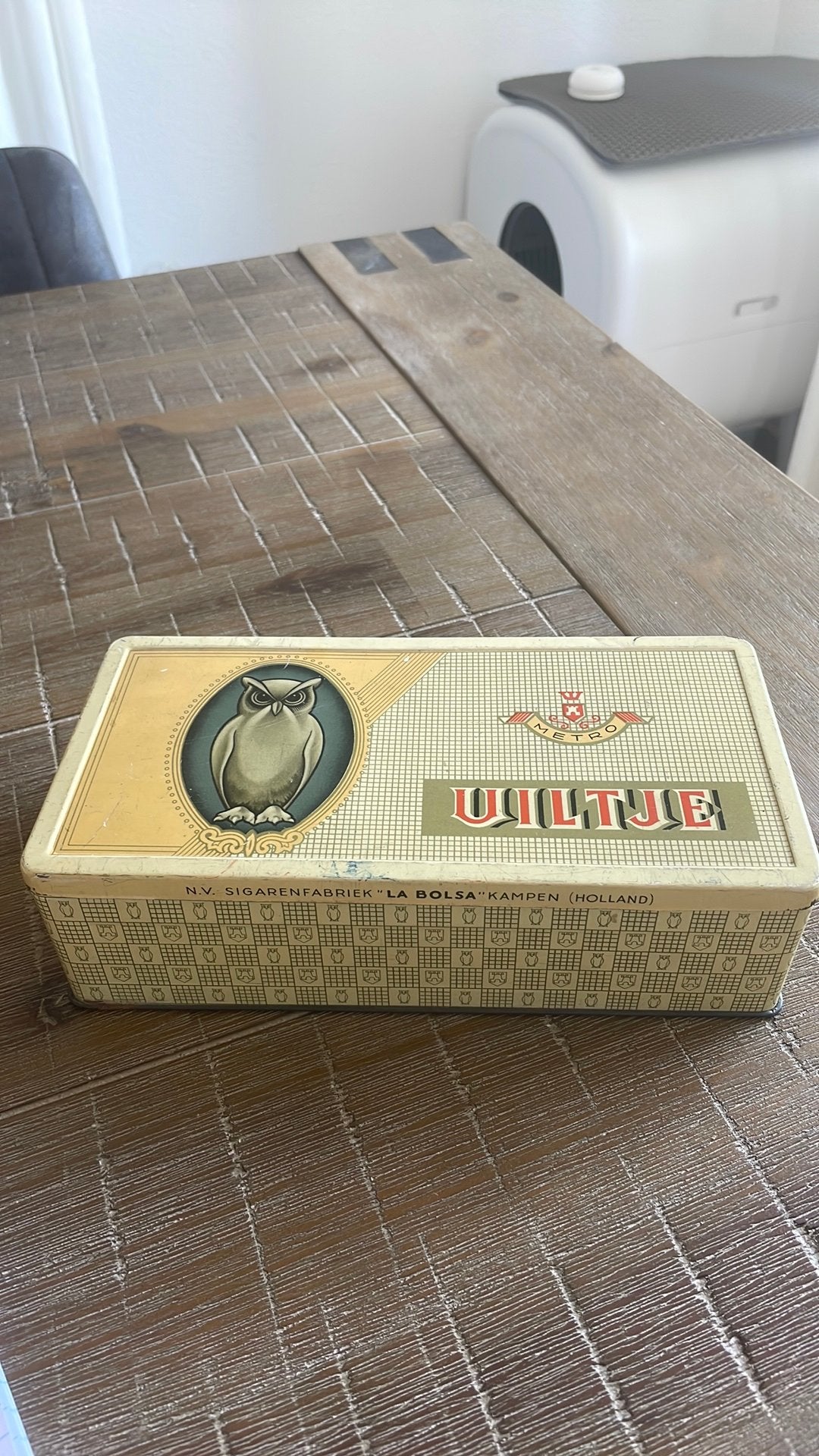 Vintage uiltje sigarenblik, Ophalen, Gebruikt, Overige