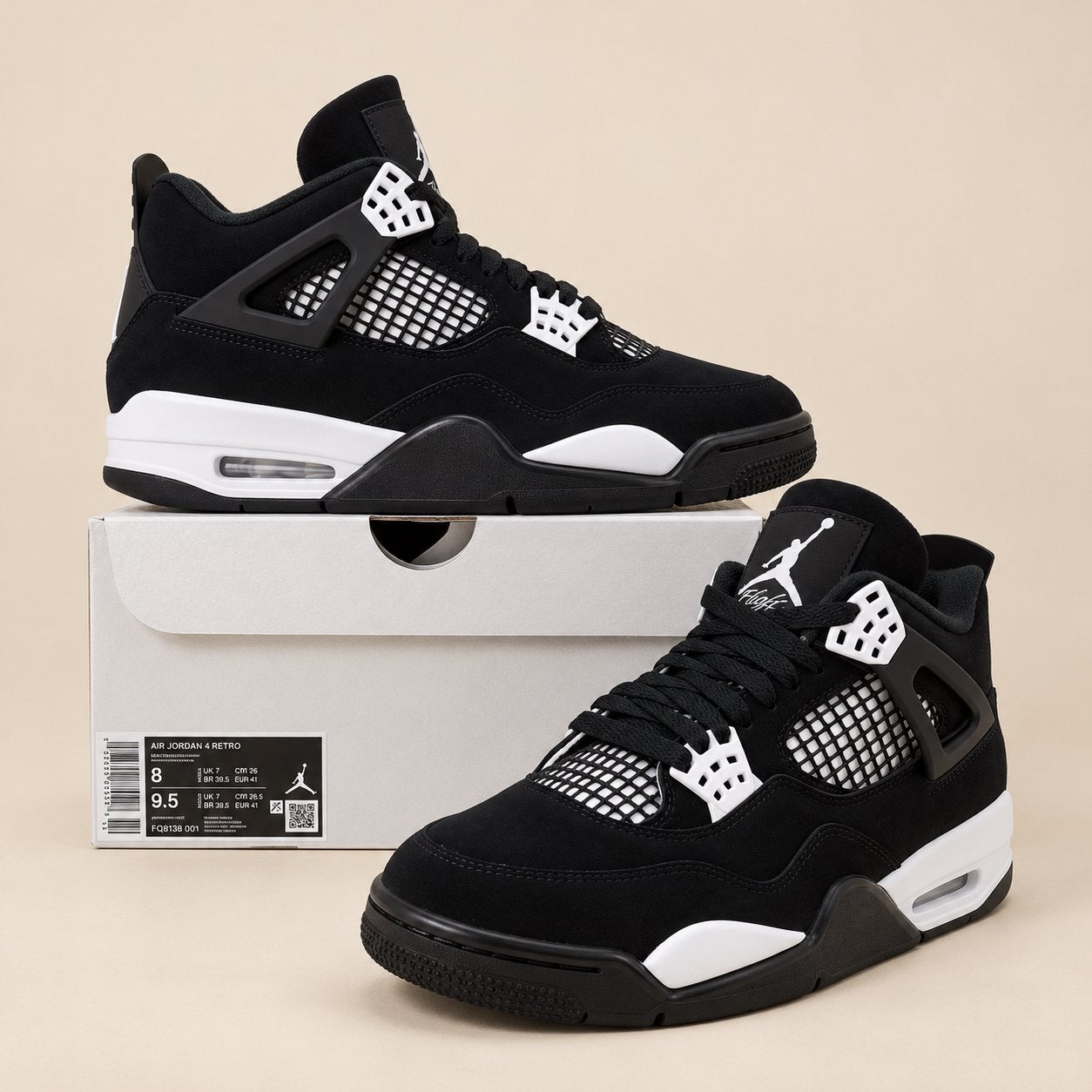 Air Jordan 4 Retro ‘White Thunder’, Kleding | Heren, Ophalen of Verzenden, Nieuw, Zwart, Sneakers of Gympen