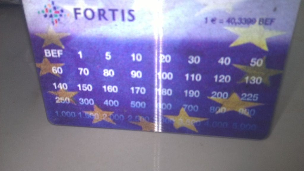 Fortis : omrekenkaart van Euro naar Bf en omgekeerd, Ophalen of Verzenden, Nieuw, Gebruiksvoorwerp
