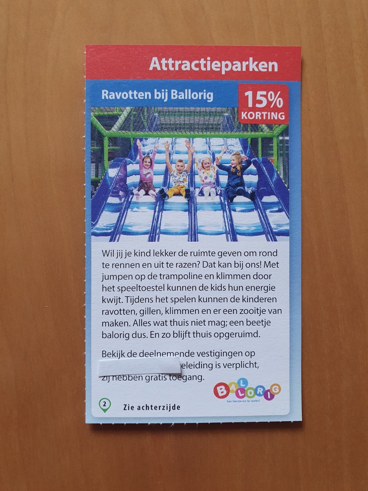 Ravotten bij ballorig 15% korting, Drie personen of meer, Kortingsbon