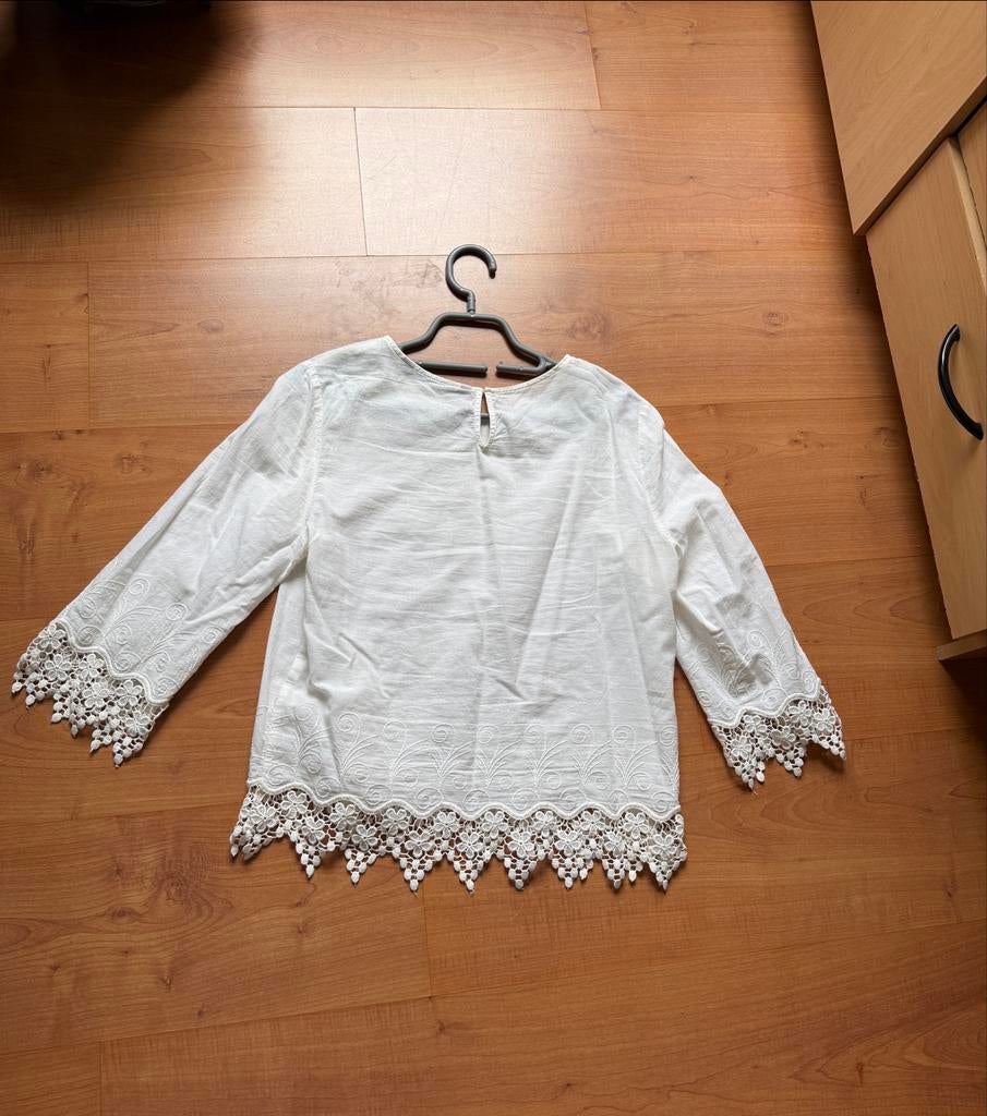 Zara Boho Blouse met Kanten Zoom en Mouwen - Maat S, Wit, Ophalen of Verzenden, Lange mouw, Maat 36 (S)