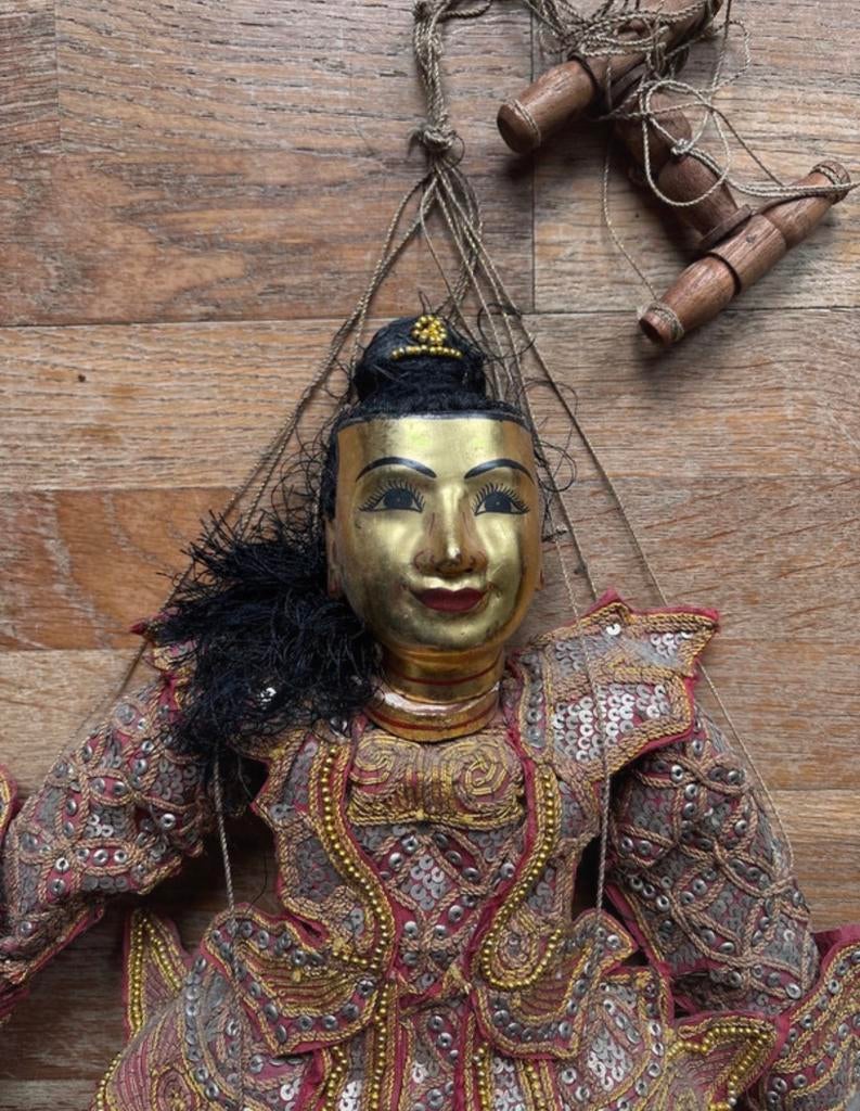 Houten Birmaanse Marionet - Prachtig Handwerk, Ophalen of Verzenden, Gebruikt