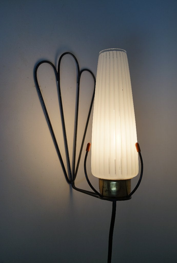 vintage wandlamp pilastro stijl metaal glas mid century, Gebruikt, E14 (klein), Meerkleurig, Ophalen of Verzenden