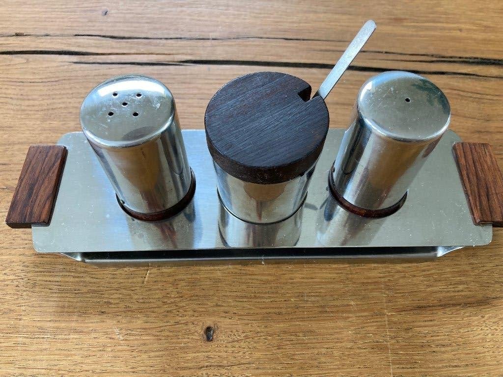 Vintage retro peper en zout set, Zilver, Ophalen of Verzenden, Metaal, Overige merken