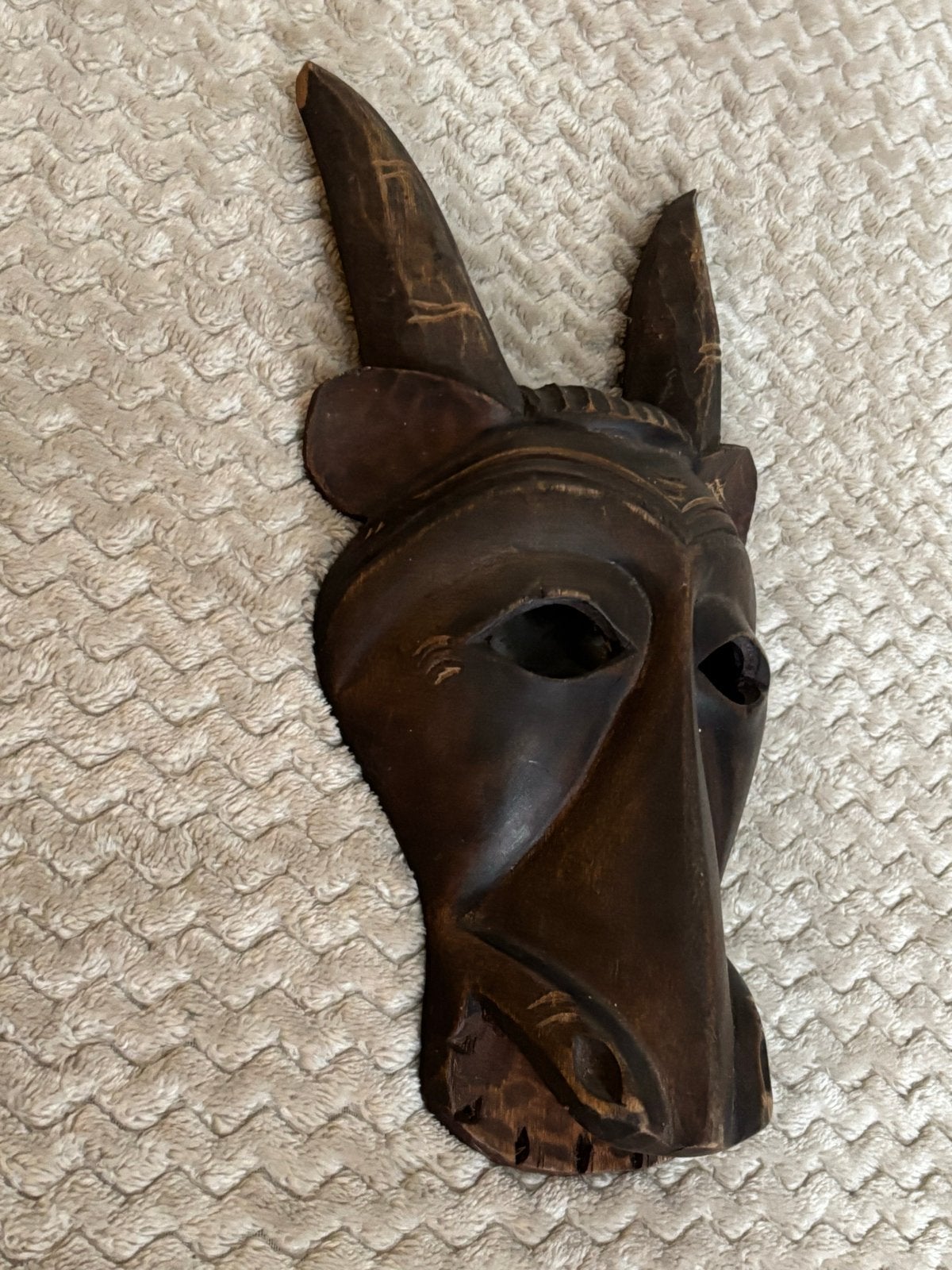 Handgesneden Afrikaans dierenmasker- Hout, Hout, Bruin, Afrika, Masker