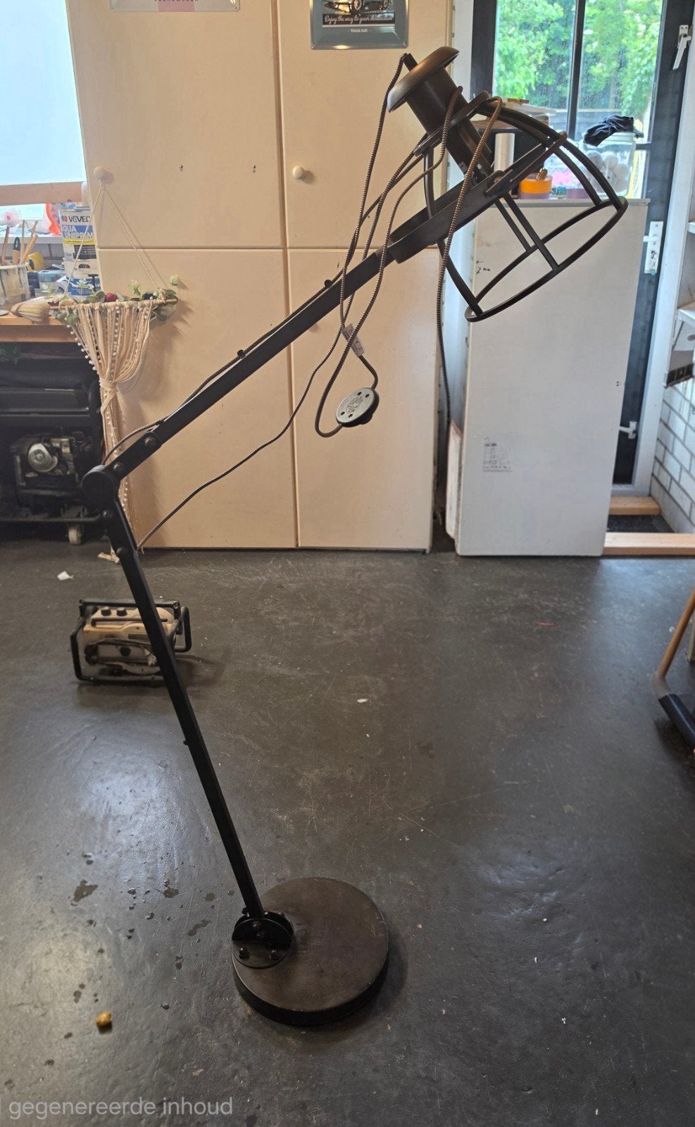 Industriële Vloerlamp met Kooi-kap, Huis en Inrichting, Ophalen, Gebruikt, 150 tot 200 cm, Industrieel, Vintage