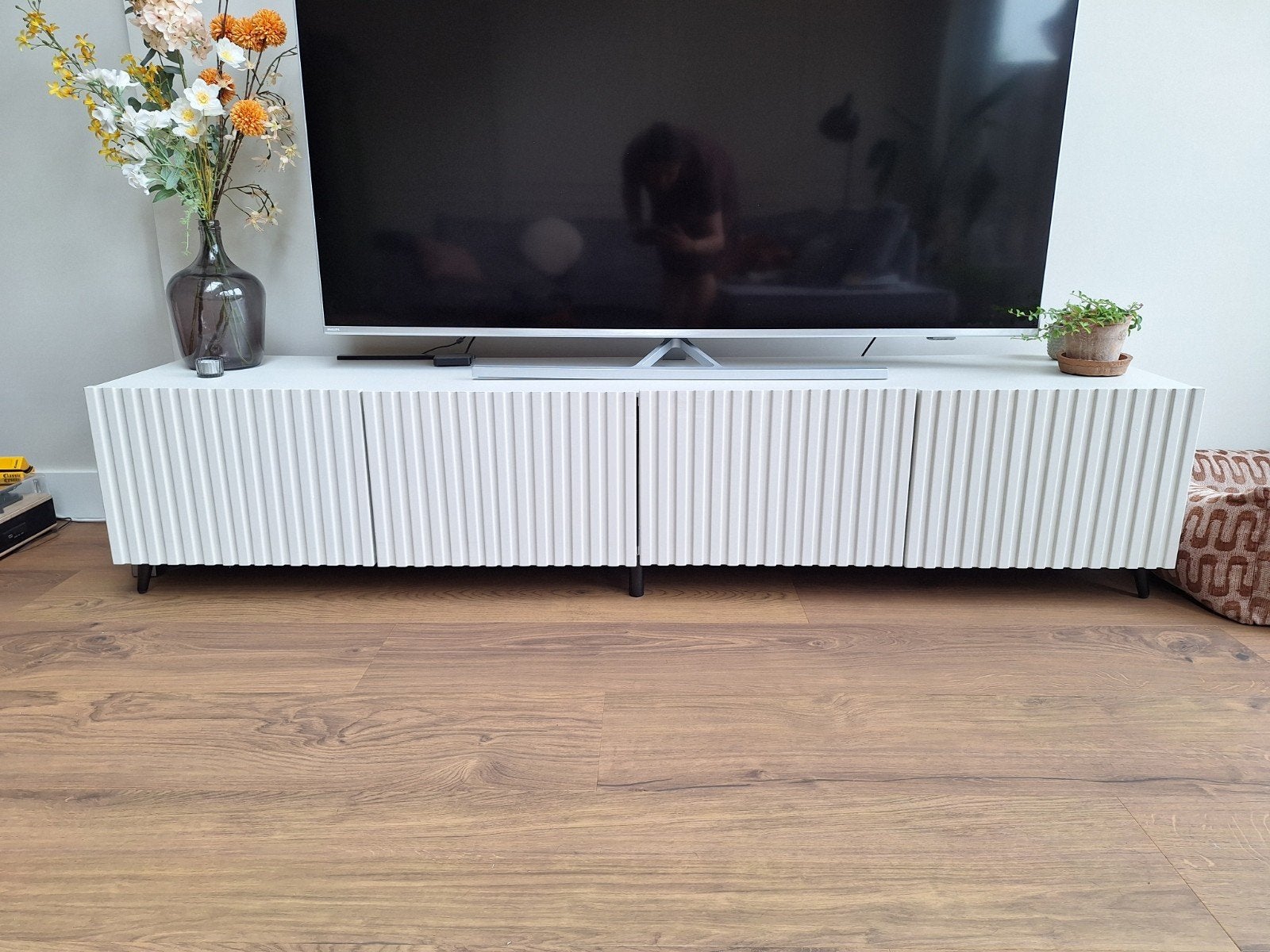 Beige tv meubel 200 cm, Ophalen, Overige materialen, Gebruikt, 100 tot 150 cm
