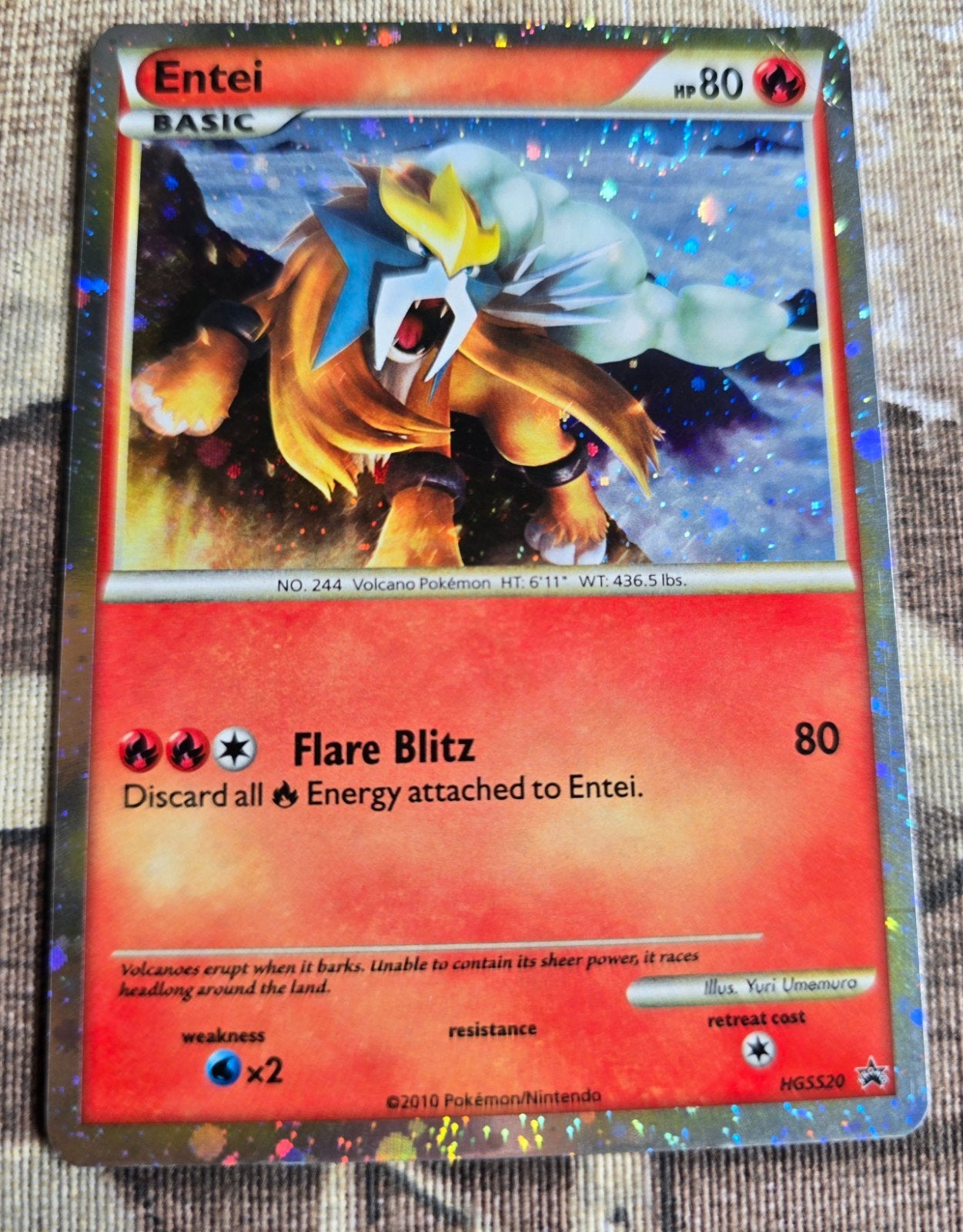 Pokémon kaart Entei Holo Promo HGSS20 - Zeer goede staat, Ophalen of Verzenden, Zo goed als nieuw, Losse kaart, Foil